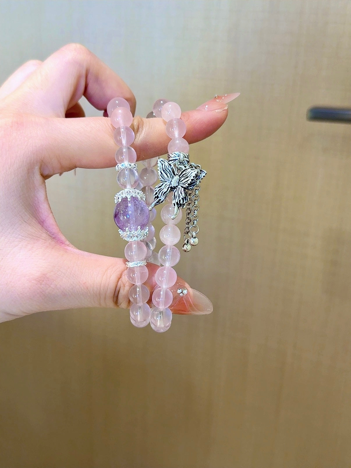 ▫️▪️ Pink crystal double circle butterfly bracelet